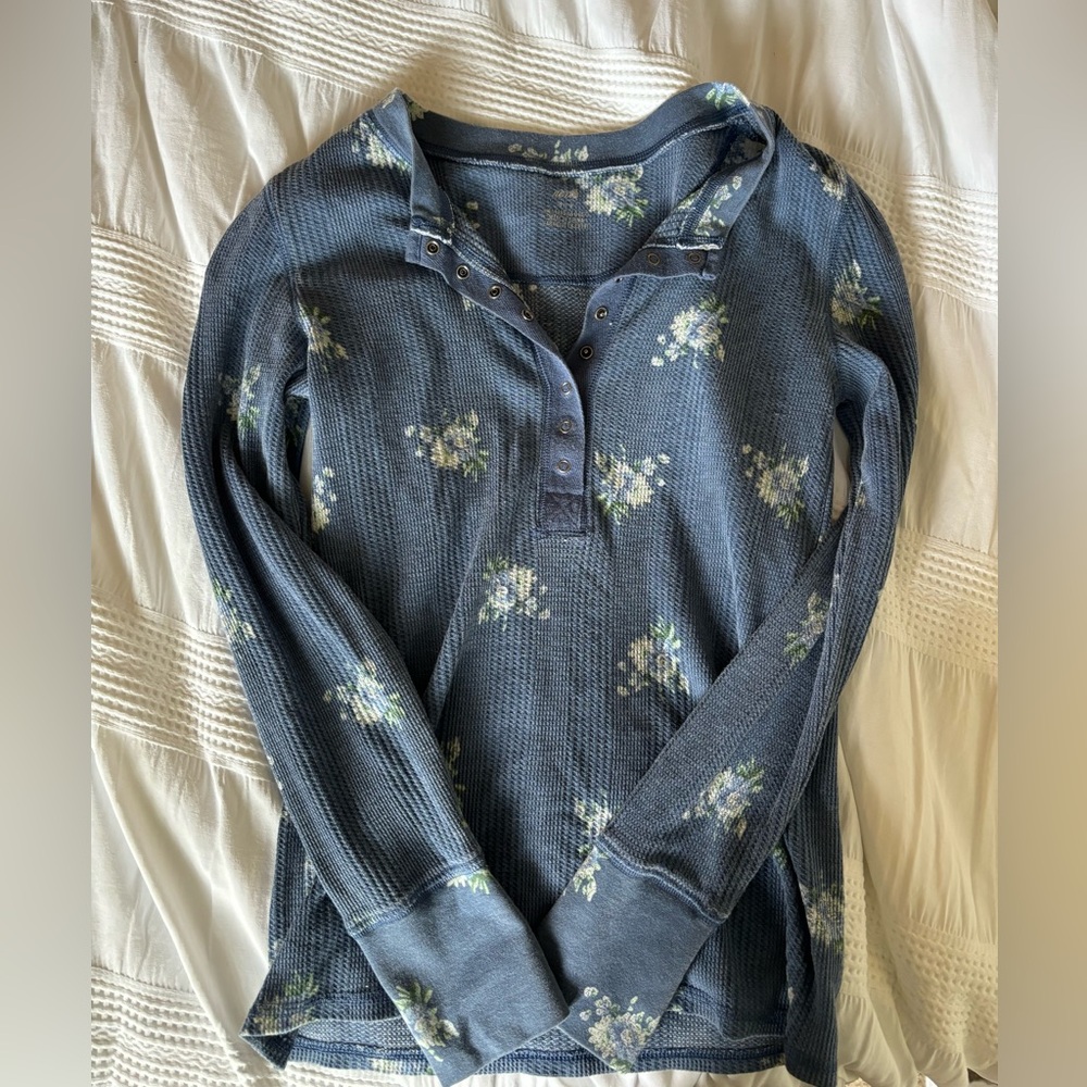 Floral Aerie Waffle Knit Long Sleeve